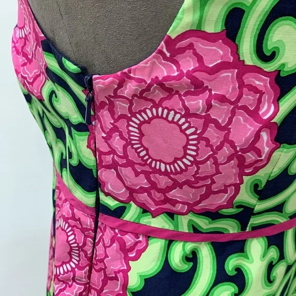 Lilly Pulitzer pink green lattice, floral sleeveless silk dress size small - Picture 6 of 10